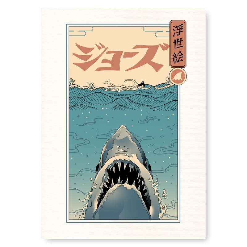 Japansk Ukiyo-e affisch med Jaws A3