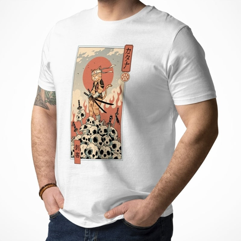 Japansk Ukiyo e Neko Assassin T shirt
