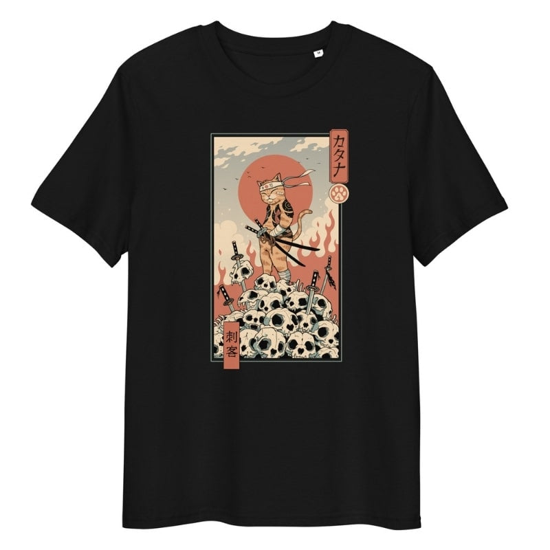 Japansk Ukiyo e Neko Assassin T shirt S / Noir