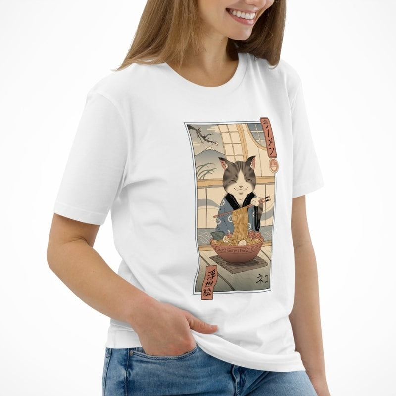 Japansk Ukiyo e Neko Ramen T shirt