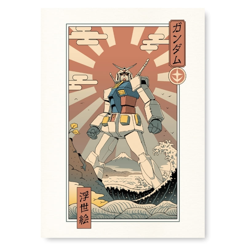Japansk Ukiyo-e Poster med Mecha och Fuji-berget A3