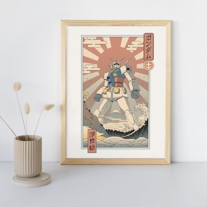 Japansk Ukiyo-e Poster med Mecha och Fuji-berget A3