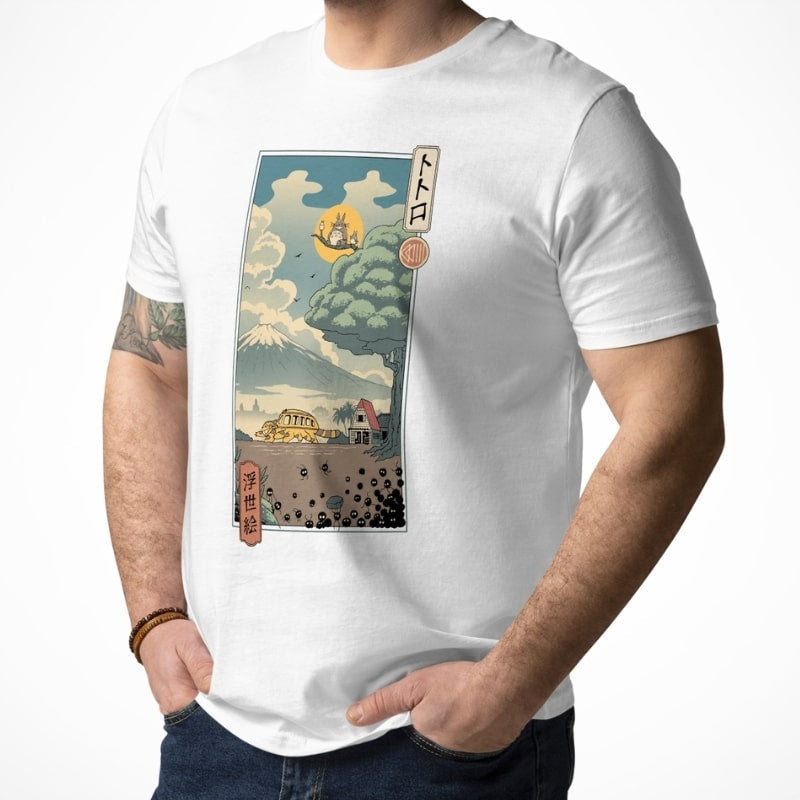 Japansk Ukiyo e T shirt med skogens väktare
