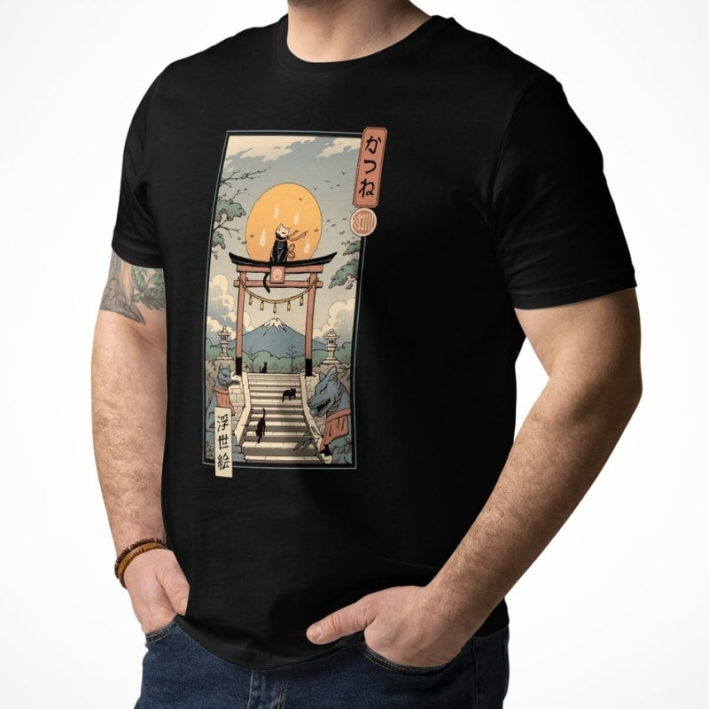 Japansk Ukiyo e T shirt Neko Inari