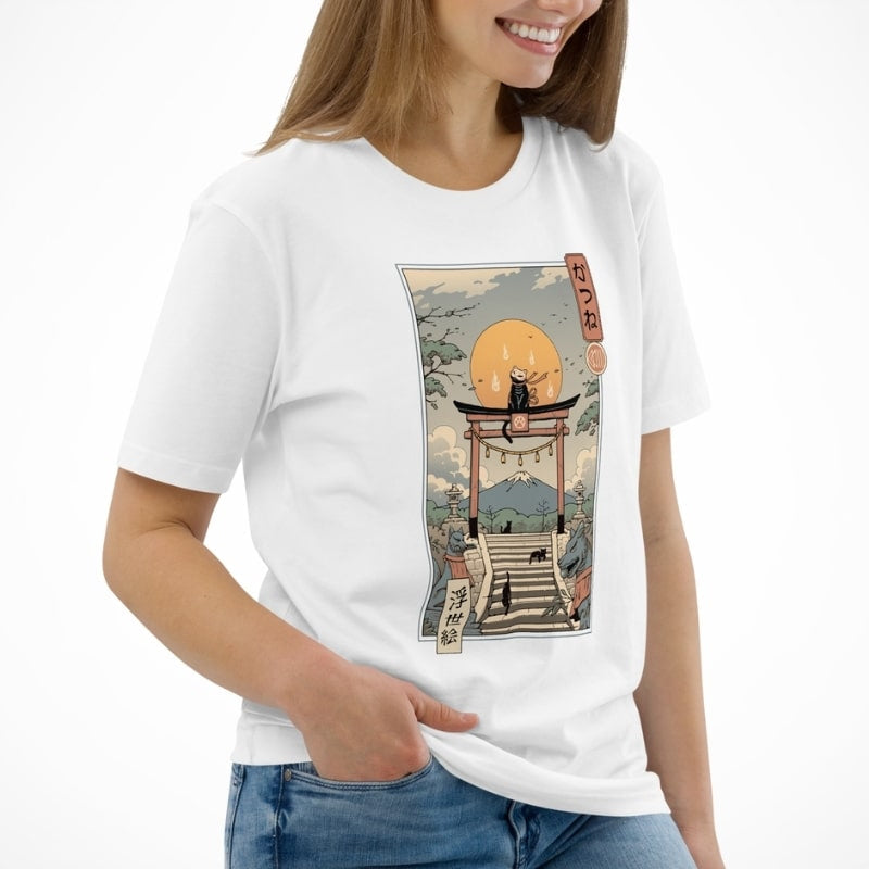Japansk Ukiyo e T shirt Neko Inari