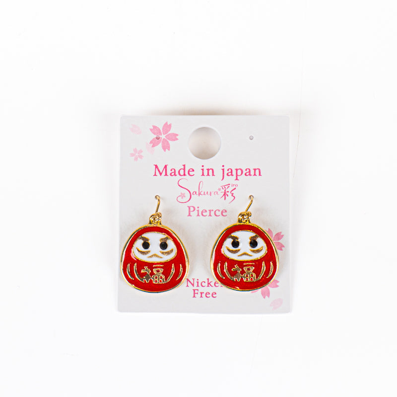 Japanska Daruma-örhängen i rött och guld