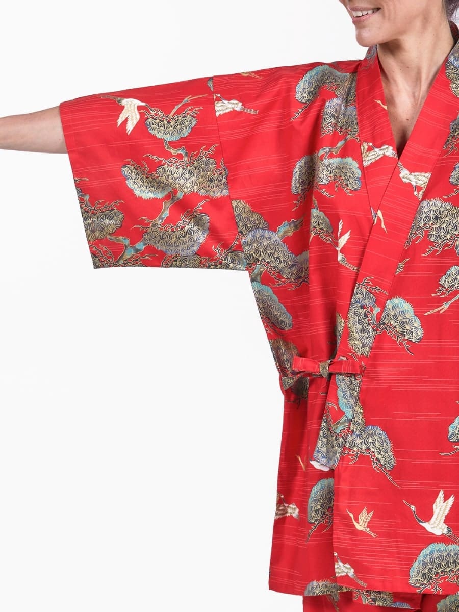 Japanska Jinbei Red Crane & Pine för kvinnor