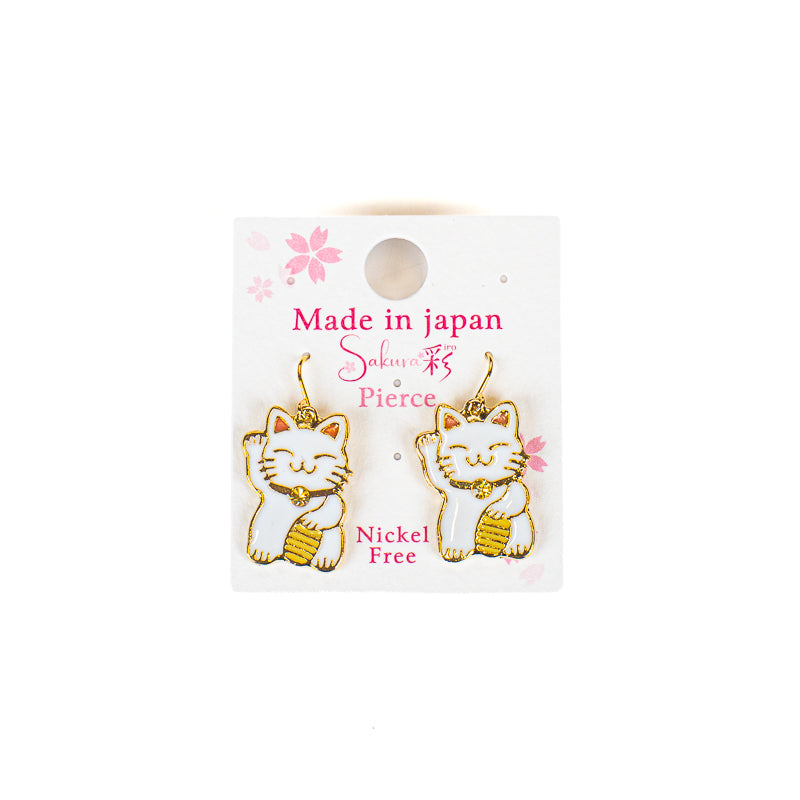 Japanska Maneki-Neko-örhängen i vitt och guld