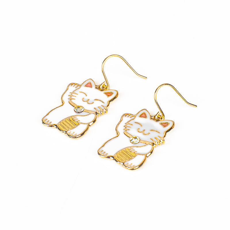 Japanska Maneki-Neko-örhängen i vitt och guld