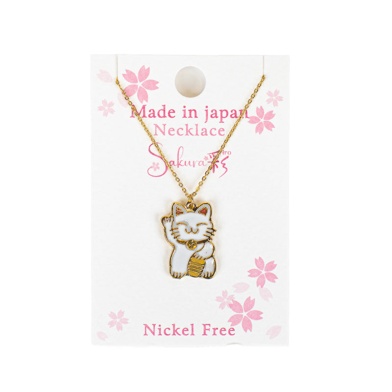 Japanskt halsband med vit och guldfärgat Maneki-Neko-hänge