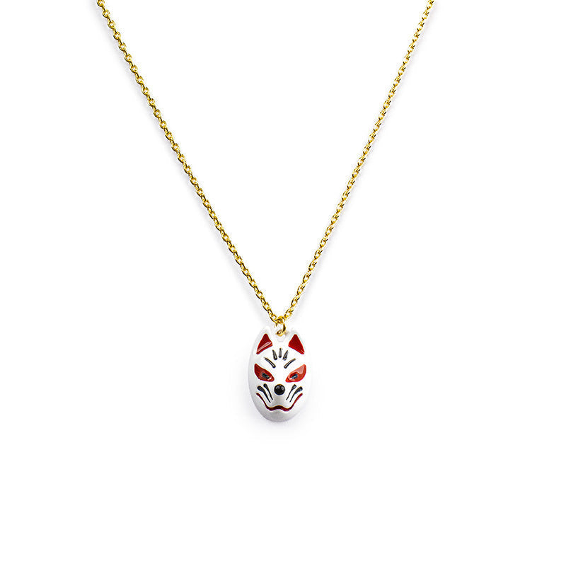 Japanskt Halsband - Vit Kitsune Mask Hänge