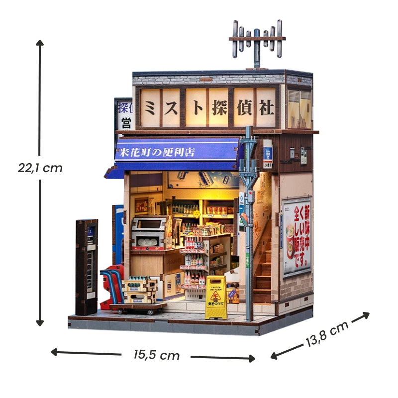 Japanskt miniatyrhus byggsats i trä Beika-Cho Konbini Store