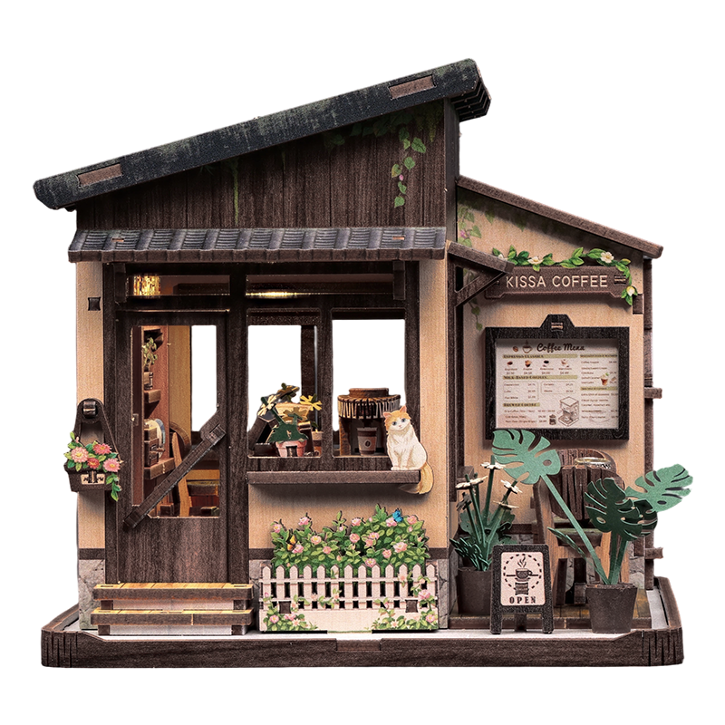 Japanskt miniatyrhus byggsats i trä Kissa Coffee