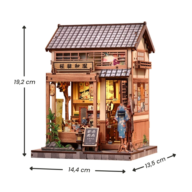 Japanskt miniatyrhus byggsats i trä Sakura Kimono Shop