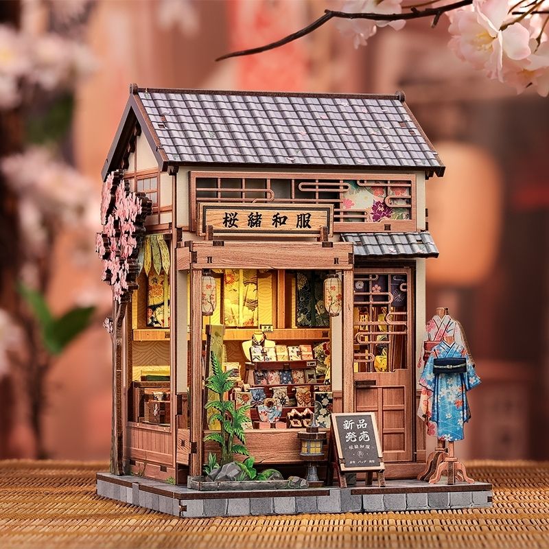 Japanskt miniatyrhus byggsats i trä Sakura Kimono Shop