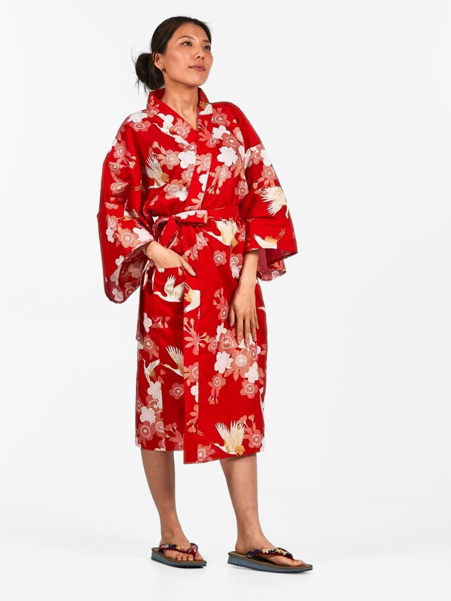 Kimono Happi Kvinna Sakura till Tsuru En storlek