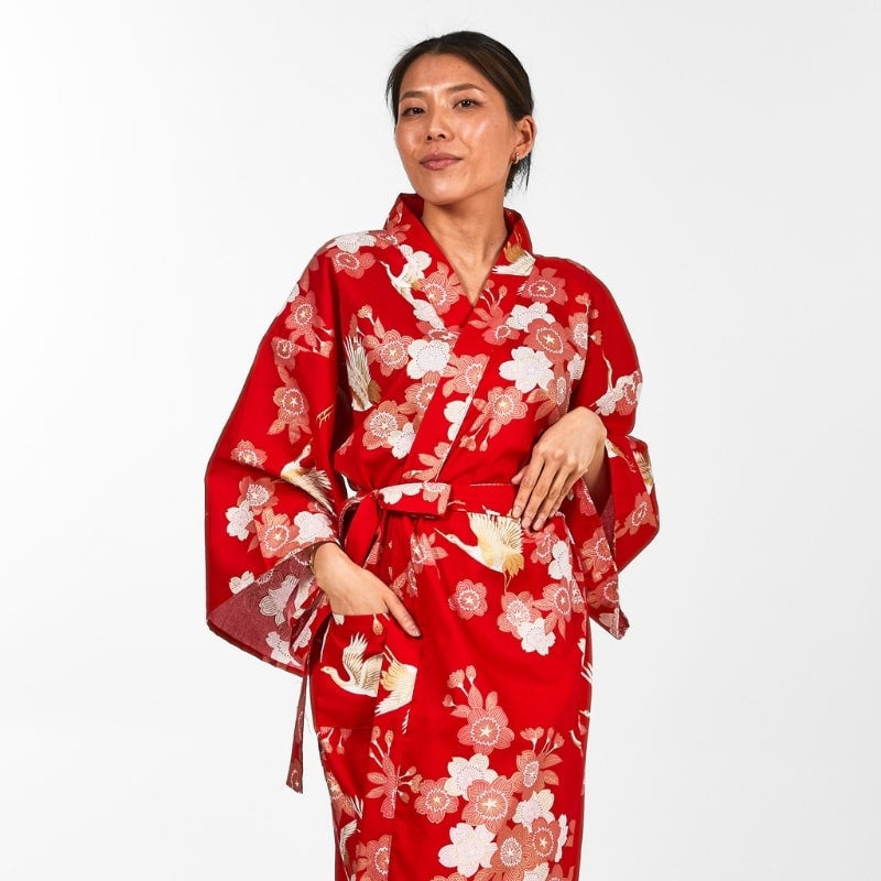 Kimono Happi Kvinna Sakura till Tsuru En storlek