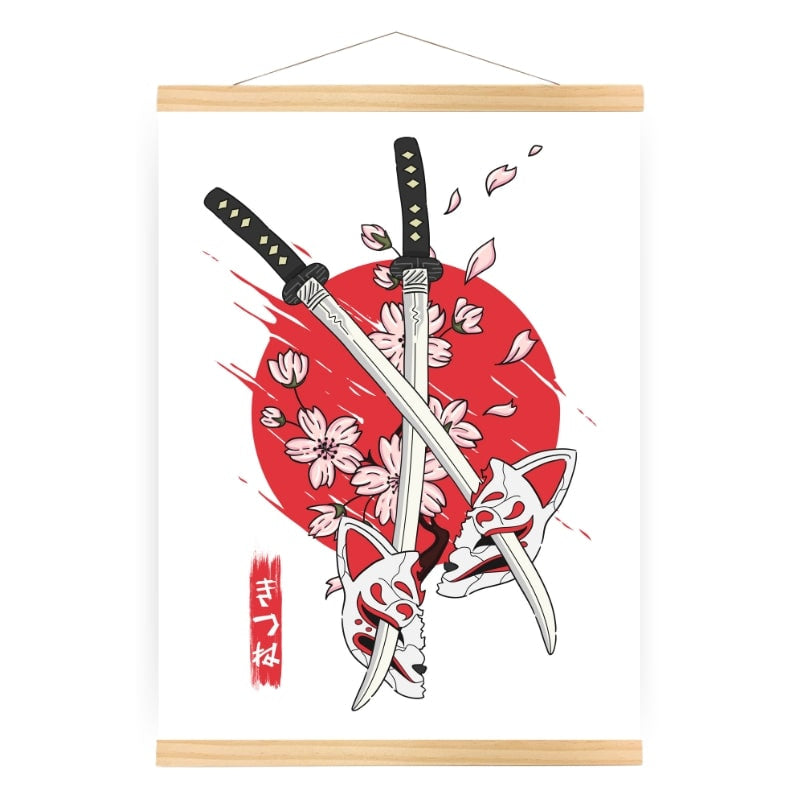 Kitsune & Katana Japansk affisch A3