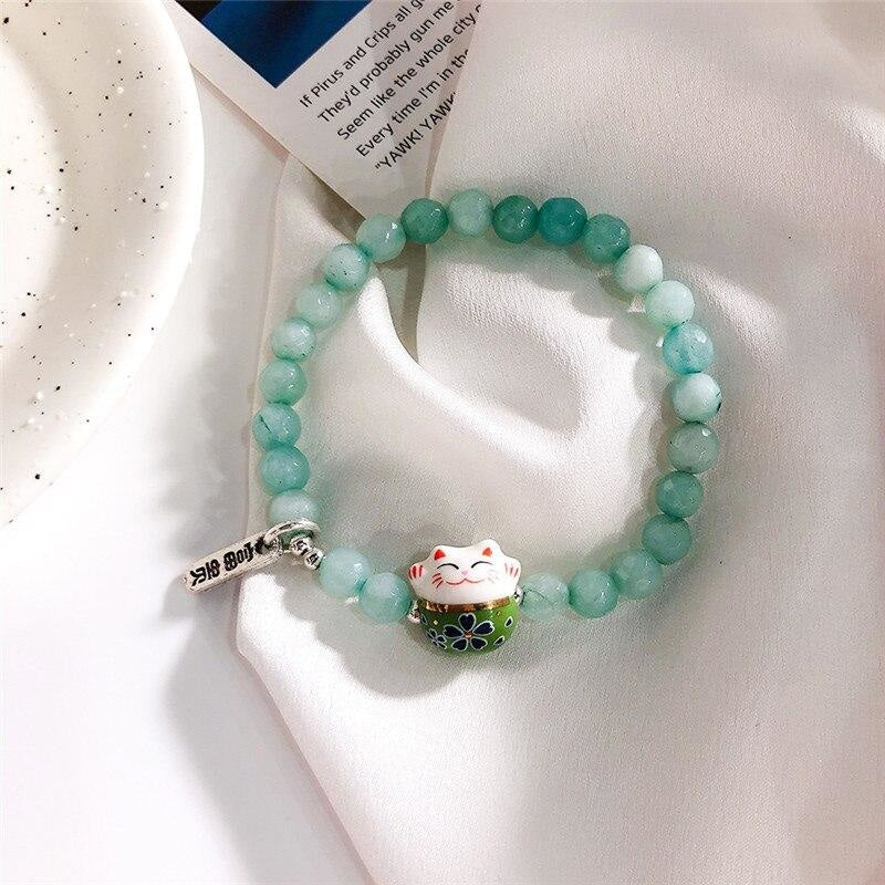 Maneki Neko armband Pärlor Grön