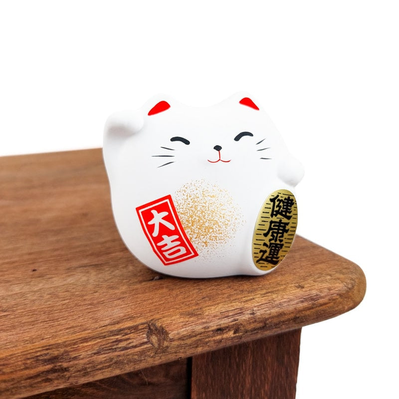 Maneki Neko rund vit