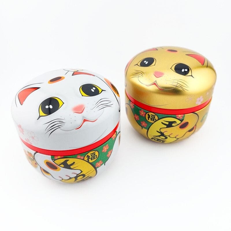 Maneki Neko Teask i vit metall