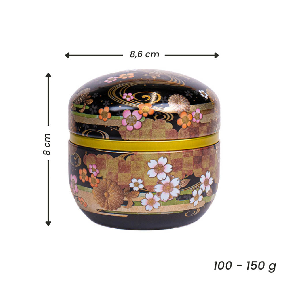 Rund Japansk Teburk i Metall - Svart med Blommor