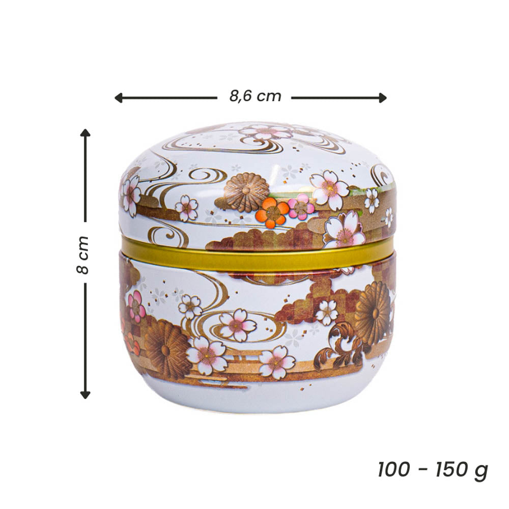 Rund Japansk Teburk i Metall - Vit med Blommor