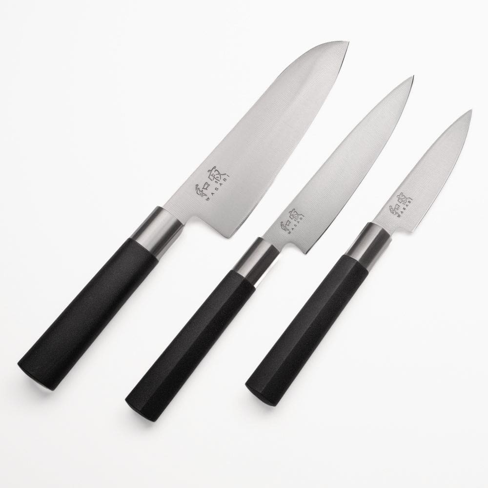 Set om 3 KAI Wasabi Black japanska knivar