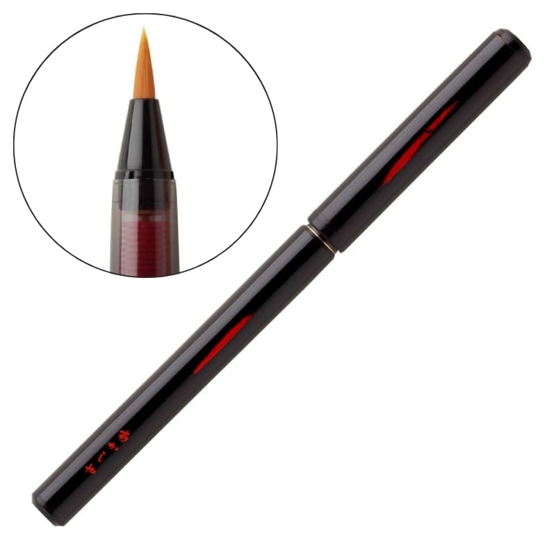 Svartlackerad bambupenna med pensel och träask