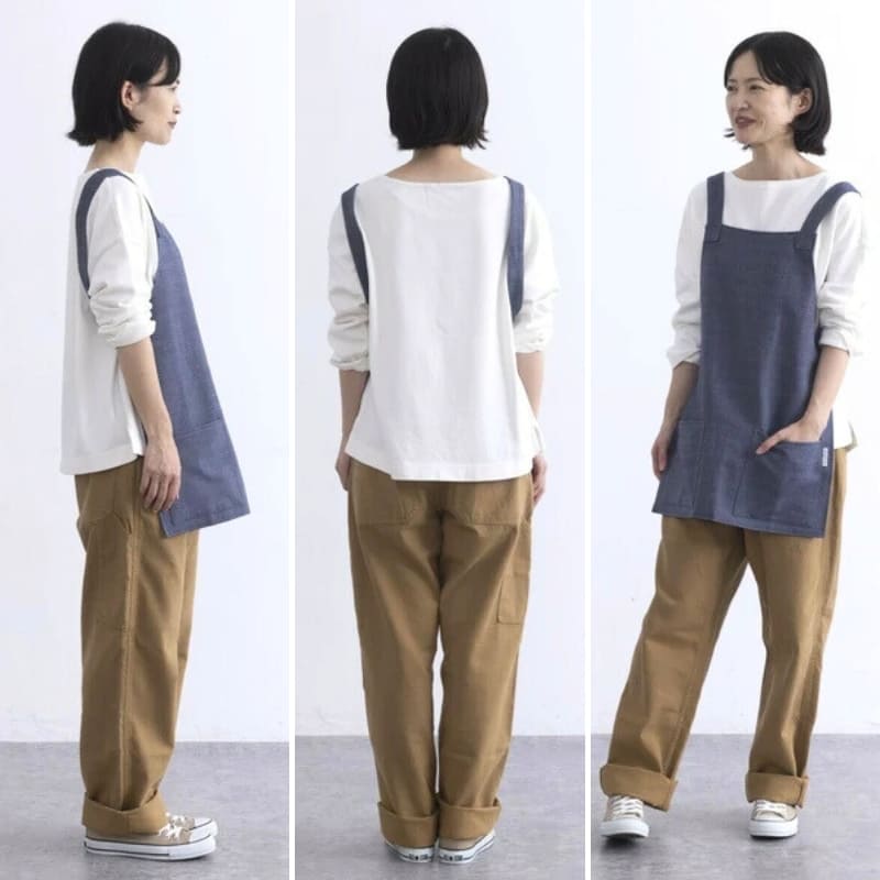 Unisex blått kort japanskt förkläde