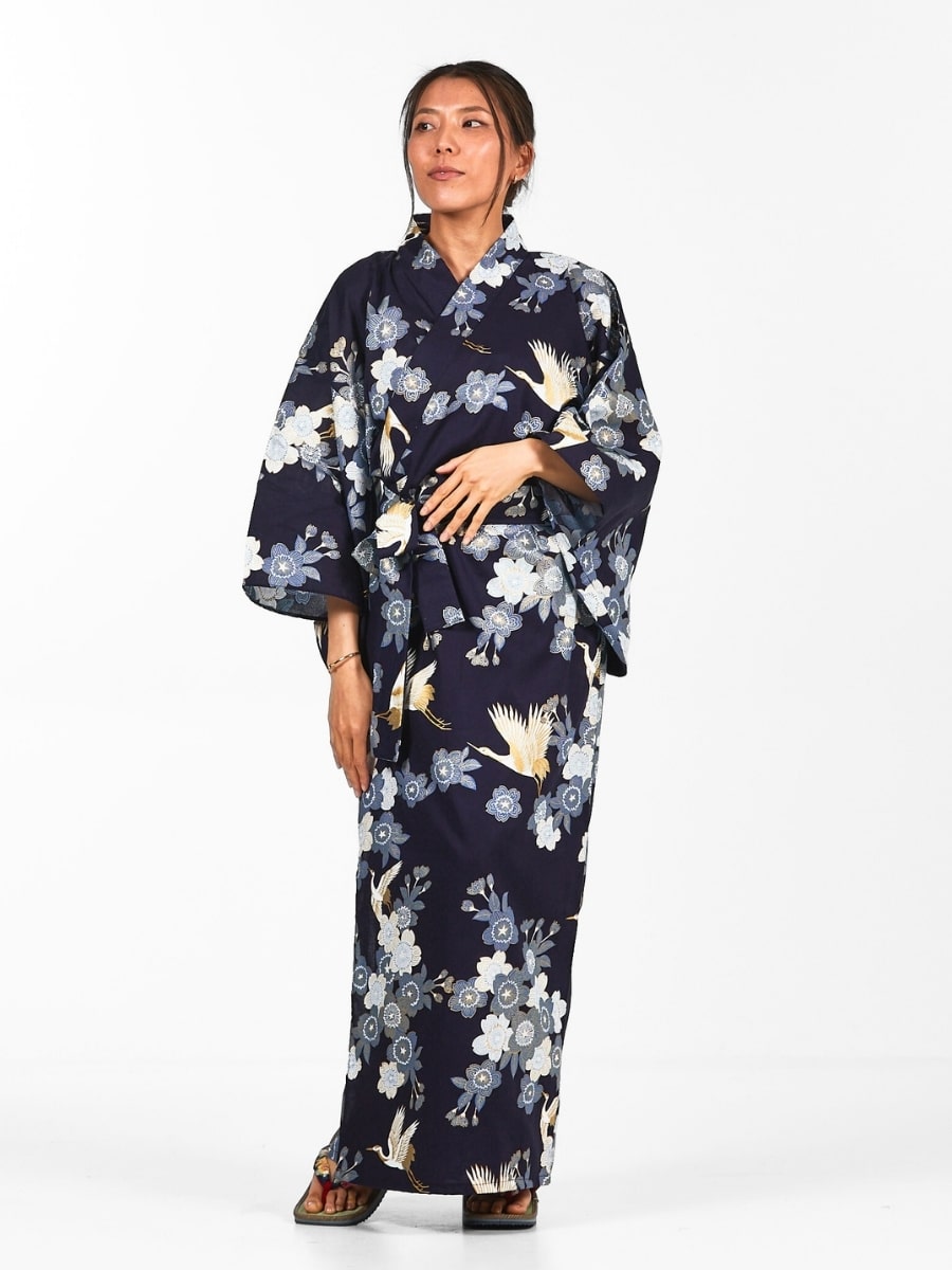 Yukata Kimono Sakura to Tsuru för kvinnor
