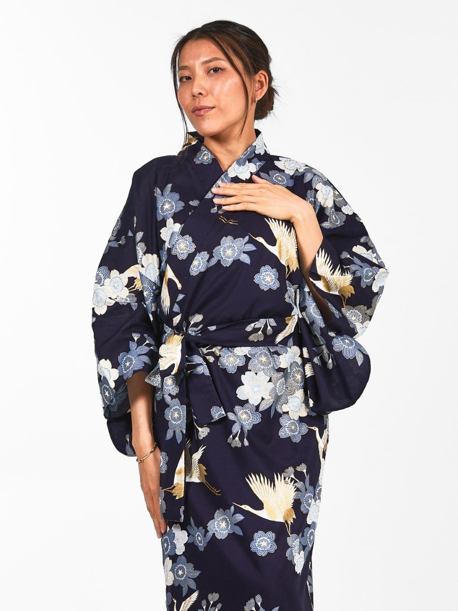 Yukata Kimono Sakura to Tsuru för kvinnor
