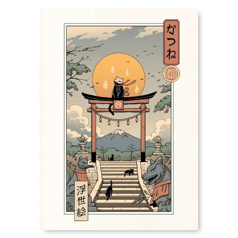 Japansk Ukiyo-e Neko Inari-affisch - A3