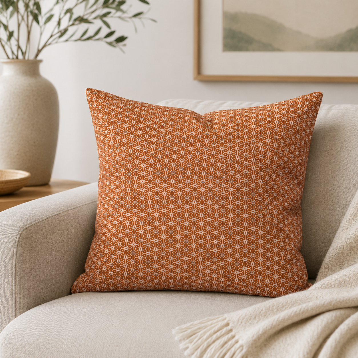 Asanoha Orange Japanskt kuddfodral - 50x50 cm