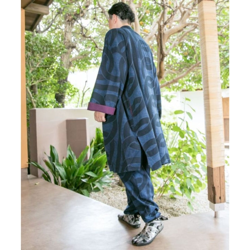 Blå haori kimono för män En storlek