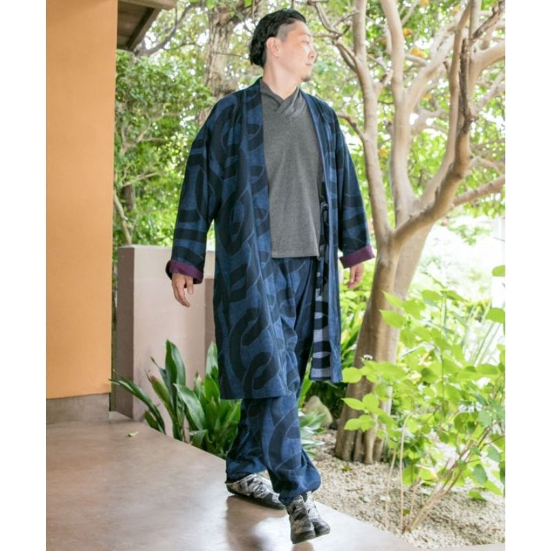 Blå haori kimono för män En storlek