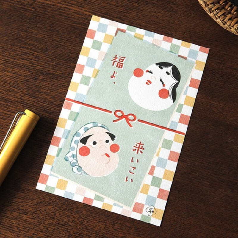 Japanskt vykort Otafuku & Hyottoko