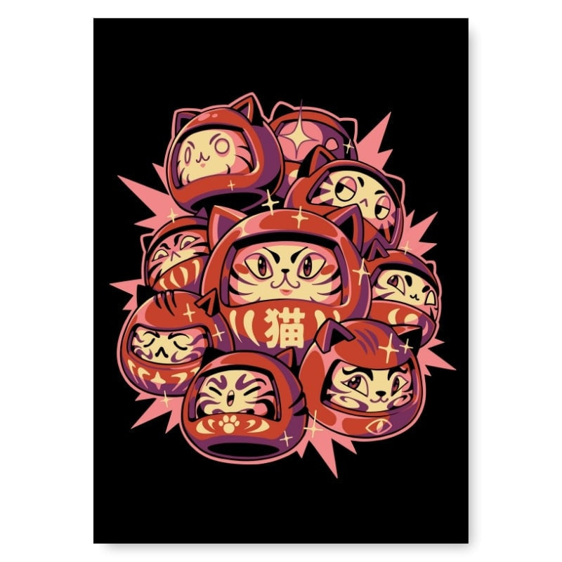 Daruma Cat Japanese Poster A3