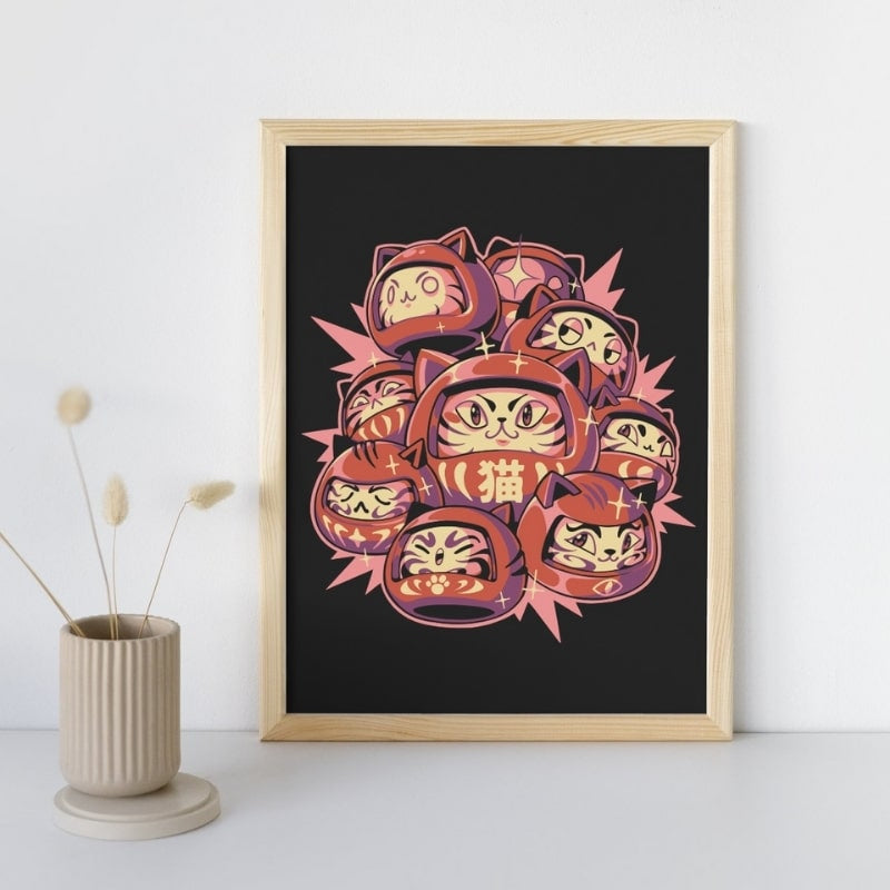 Daruma Cat Japanese Poster A3