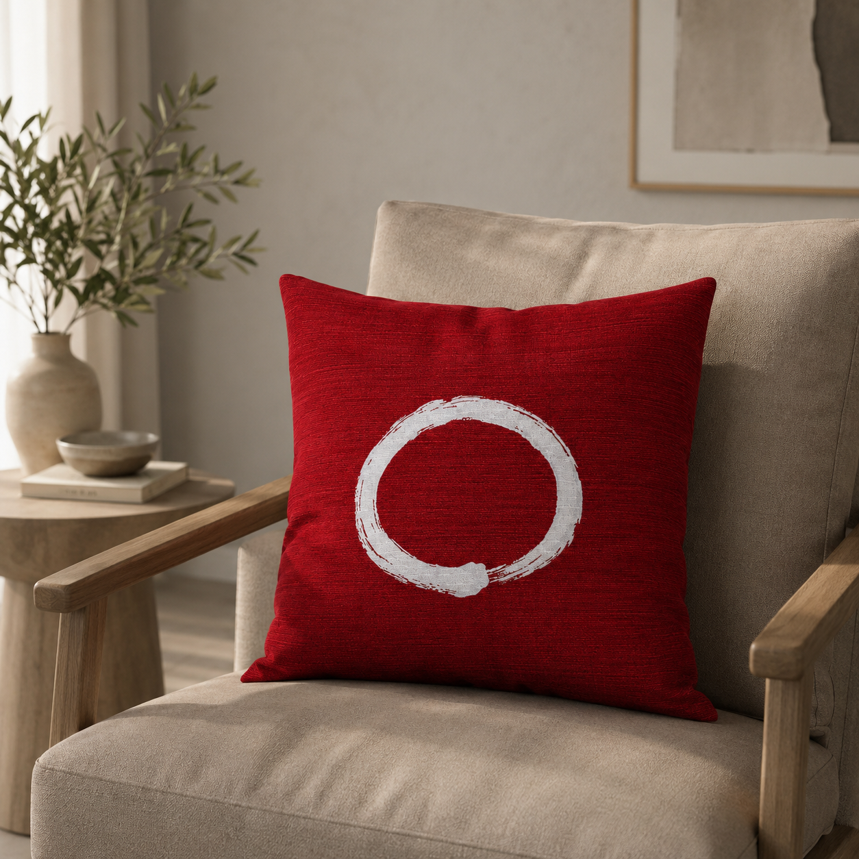 Ensō Rött japanskt kuddfodral - 50x50 cm