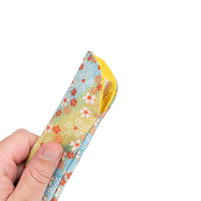 Fodral för Japansk Solfjäder - Yuzen Blågröna Blommor