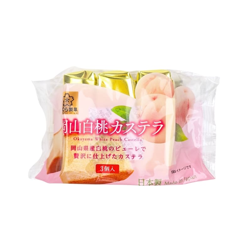 Okayama Castella-tårta med vit persika