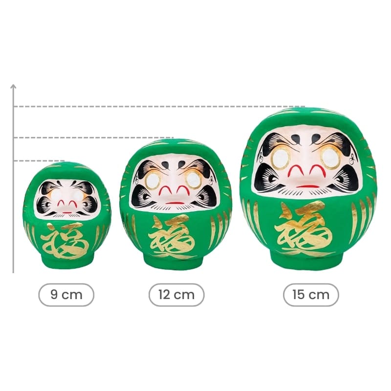 Grön japansk daruma 9 till 15 cm