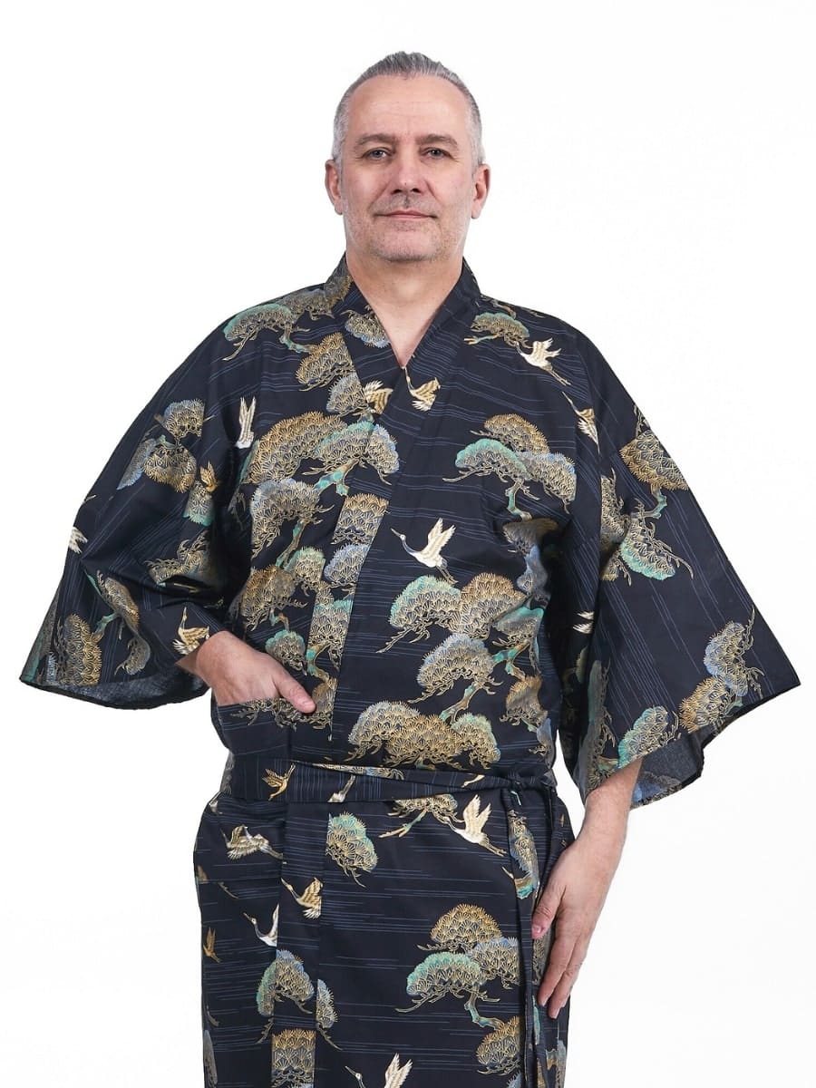 Happi Kimono Crane & Pine för män En storlek