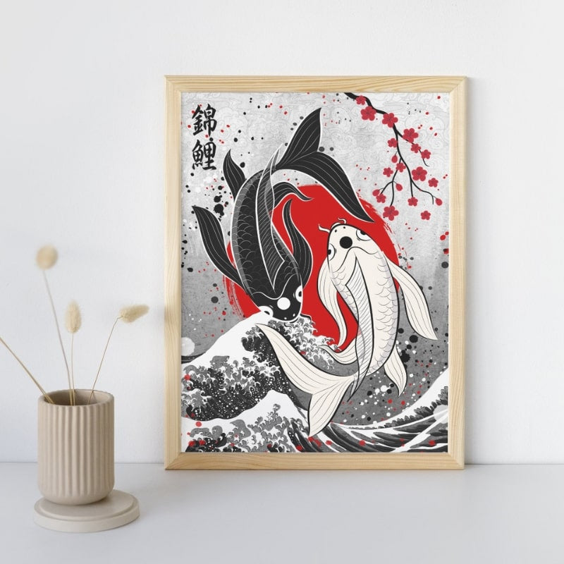 Japansk affisch Duo av koikarpar A3