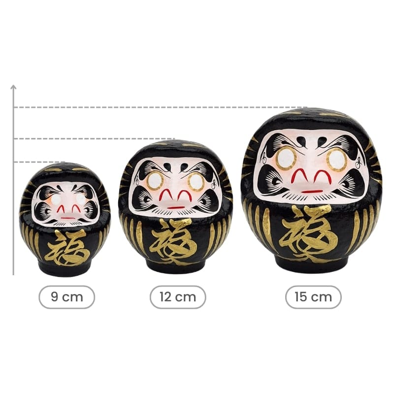 Japansk Daruma Svart 9 till 15 cm
