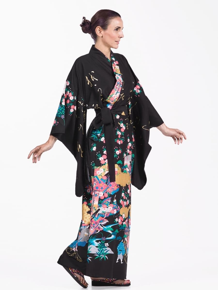 Japansk Furisode Kimono för kvinnor En storlek