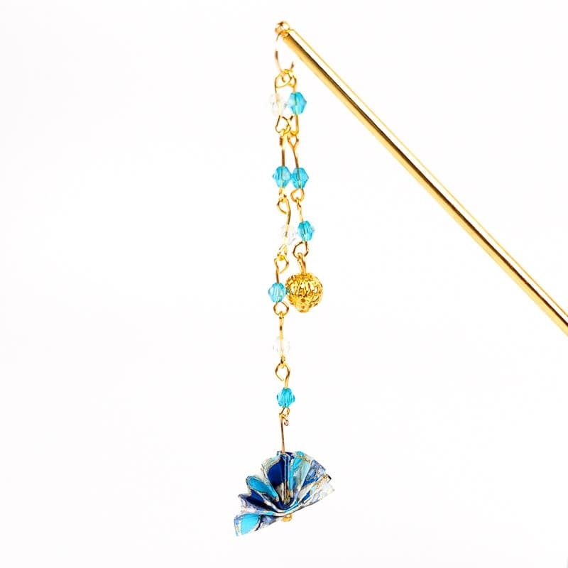 Japansk Kanzashi blå solfjäder