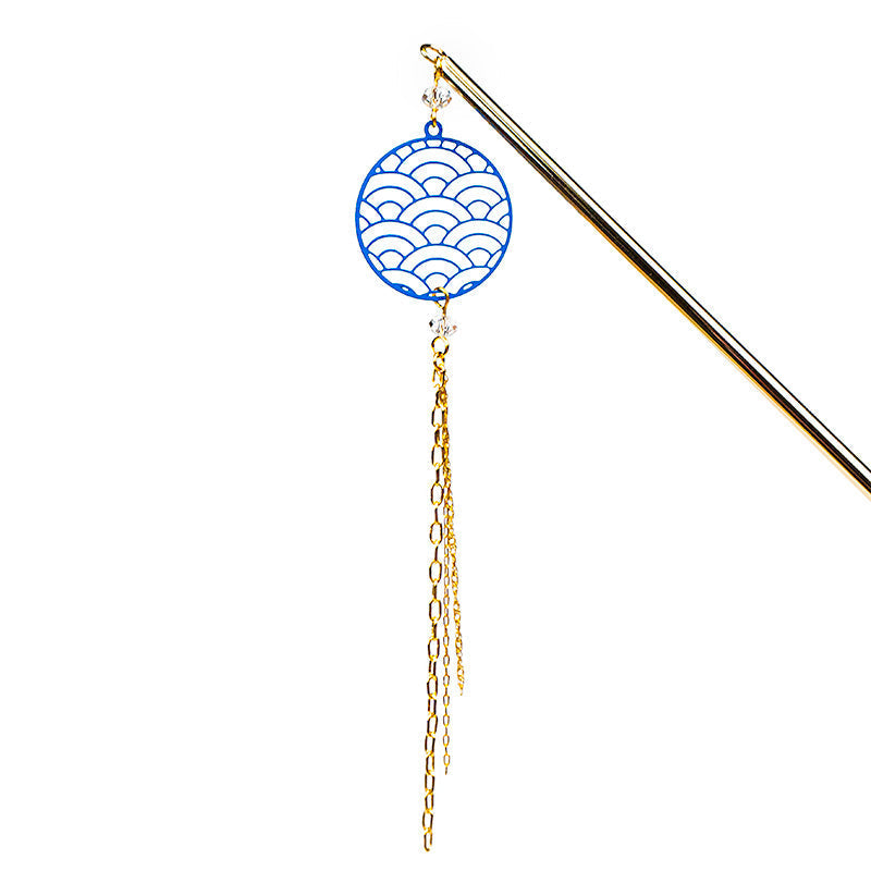 Japansk Kanzashi - Seigaiha Blå
