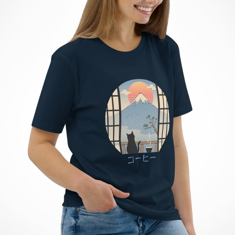 Japansk katt och Fuji berget T shirt